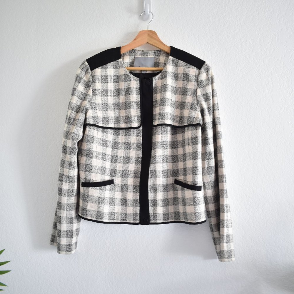Classiques Entier Linen Blend Cream & Black Plaid Blazer